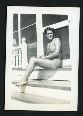 Sexy Women Swimsuit Bikini Vintage Photo Snapshot 1950s Summer Legs Feet Toes