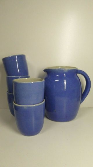 Vintage Australian Pottery Harold Hughan Ceramic Studio Jug And 5 Cups