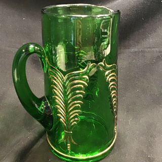 Large Vintage Pitcher Emerald Green With Gold Accents