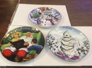 3 Avon Christmas Collector Plates Santa Polar Bear Snowman 2006 2007 2008