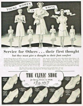 1941 Ad The Clinic Shoe For Young Women In White 7 Styles Nurse Waitress Print