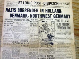 1945 Ww Ii Hdlne Newspaper Nazi Germany Surrendering In The Netherlands Denmark