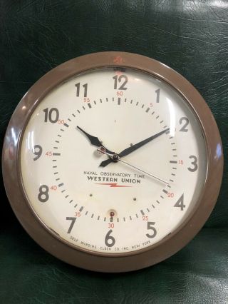 Big Vintage Self Winding Clock Co.  Naval Observatory Time Western Union Clock