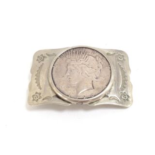 Vintage Nickel Silver Belt Buckle With 1926 United States Silver Peace Dollar