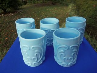 5 Antique Vallerysthal Portieux French Blue Opaline Glass Cups