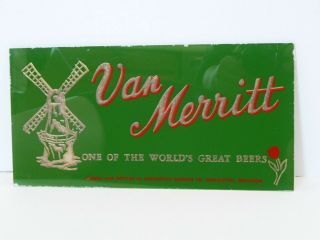 Vtg Rare Van Merritt Beer Reverse Painted Glass Advertising Bar Sign 2
