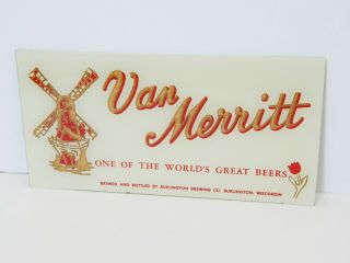 Vtg Rare Van Merritt Beer Reverse Painted Glass Ad Bar Sign Production Sample