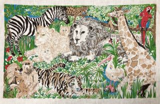 Vintage Dear World Animal Safari By Zuzek; Key West Fabric Panel 36x53 " (rf1049)