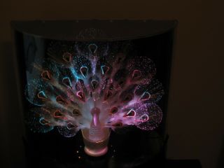 Vintage Fiber Optic Color Changing Large Peacock Table Lamp W/ Box Video