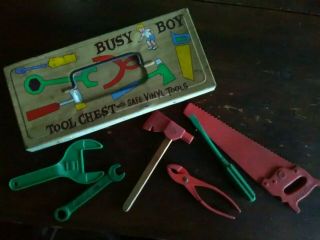 Vintage Ohio Art Busy Boy Tool Box Chest Metal Six Tools 60s Set Toys