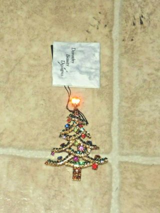 Vintage Tagged 3 Inch Dorothy Bauer Crystal Christmas Tree Pin Brooch