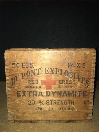 Wooden Explosives Crate Dupont Explosives Wood Box Dated 1939