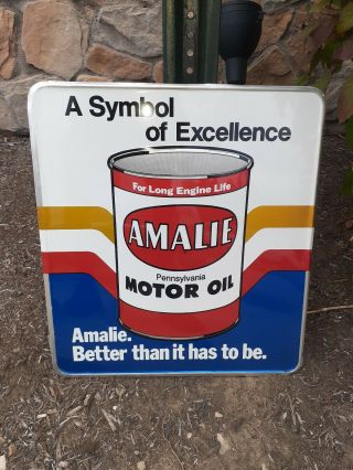 Gas Oil Vintage Collectable Amalie Motor Oil Tin Sign Antique Very Rare Stout