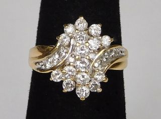Vintage 14k Yellow Gold Diamond Cluster Ring - Size 7.  25