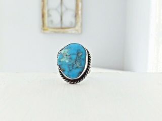 Old Navajo Sterling Silver Turquoise Vintage Native American Roped Size 6.  5 Ring