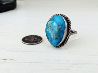 Old Navajo Sterling Silver Turquoise Vintage Native American Roped Size 6.  5 Ring 2