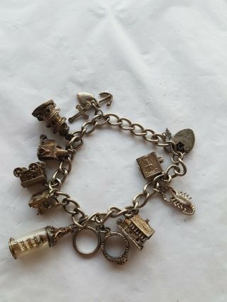 Vintage 925 Sterling Silver Charm Bracelet With Charms 43.  8 G