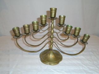 Vintage Solid Brass Israel Hanukkah 9 Menorah Tribes Judaica Hebrew 10  X 14  "