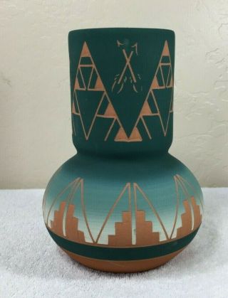 Vintage Native American Clay Pottery Spirit Vase Lakota Sioux Signed By Artist