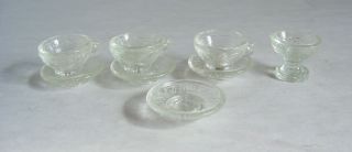 Antique Miniature Pressed Glass Tea Cups And Saucers