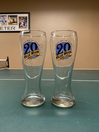 Blue Moon Beer 20th Anniversary Pilsner Glass 16 Ounce Set Of 2 Glasses