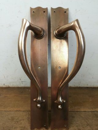 2 Art Nouveau Vintage Cast Brass Large Shop Door Handles Reclaimed Old