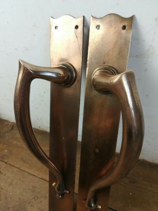 2 art nouveau Vintage cast brass Large shop door handles reclaimed old 3