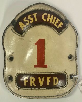 Vintage Front Royal Va Asst Chief Fire Dept 1 Leather Helmet Badge Frvfd Shield