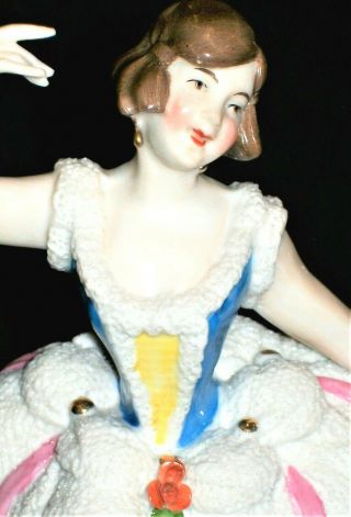 Antique German Art Deco Lady Flapper Lace Ballerina Dancer Porcelain Figurine