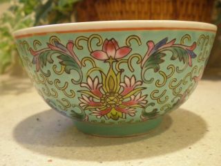Vintage Chinese Porcelain (4) Mun Shou Turquoise Rice Bowls 3