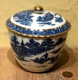 Antique 18th C.  Caughley (salopian) Porcelain Sugar Bowl,  " Temple " Pattern