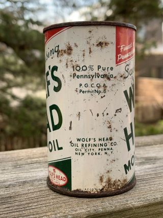 Vintage 1950 ' s Wolf ' s Head Motor Oil Coin Bank Metal Oil Can Gas Sign 2