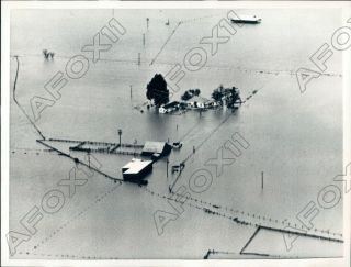 1958 Lodi California Aerial View Of On Farmland Flooded By Water Press Photo