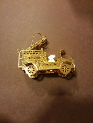 Danbury Annual Gold Christmas 1998 Fire Truck Ornament