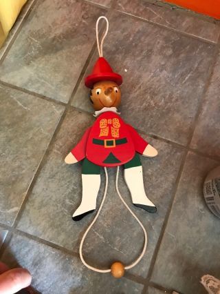 Vintage Pinocchio Wooden Pull String Jumper Jumping Toy