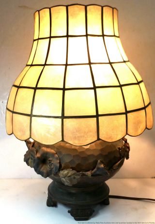 Estate Fresh Late Victorian Arts Crafts Hammered Copper Isinglass Table Lamp