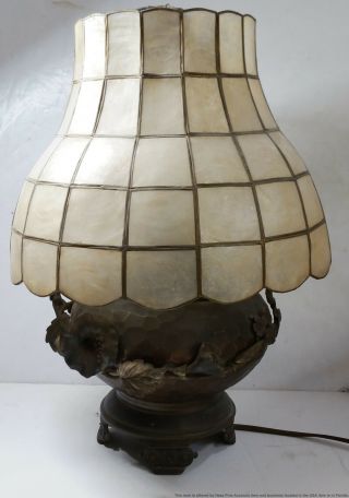 Estate Fresh Late Victorian Arts Crafts Hammered Copper Isinglass Table Lamp 2