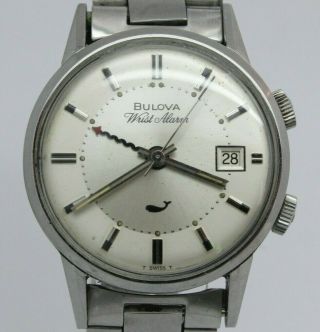 Vintage Bulova Wrist Alarm Whale Dial Mens 34mm Steel Watch - Fix