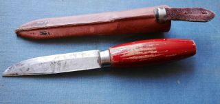 Knife,  Erik Frost Mora Sweden,  Red Wooden Handle And A Sheath