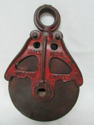 Antique Cast Iron & Wood Mall Hudson 1133 Barn Hay Pully Red