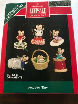 1992 Hallmark Keepsake Miniature Christmas Ornaments Sew,  Sew Tiny Mice 6pc