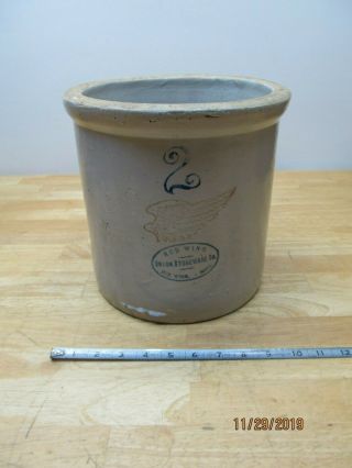 Vintage 2 Gallon Red Wing Stoneware Crock With Large Wing