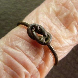 Small Antique French Copper Fede Wedding Betrothal Ring Knot C.  18th Size 4 3/4