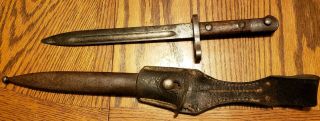Vintage Turkish Mauser Bayonet W/ Scabbard Leather Frog