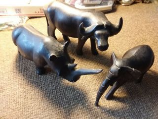 Wood Hand Carved African Animal Set Of 3