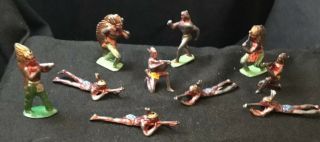 Group Of 10 Johillco Lead Indian Figures Made In England 2