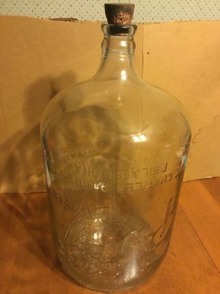 Vintage Purock Water 5 Gallon Glass Jar Jug W/ Cork Charles E Hires Philadelphia
