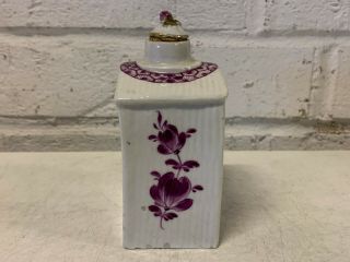Antique 18th Century Meissen Porcelain Tea Caddie Pink Purple Indian Flowers 2