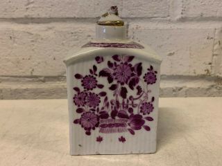 Antique 18th Century Meissen Porcelain Tea Caddie Pink Purple Indian Flowers 3