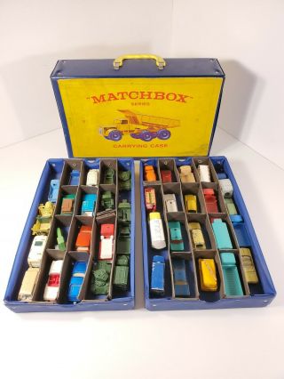 Vintage Matchbox Series Carrying Case Car Holder 1965 With 24 Vtg Lesney Toys